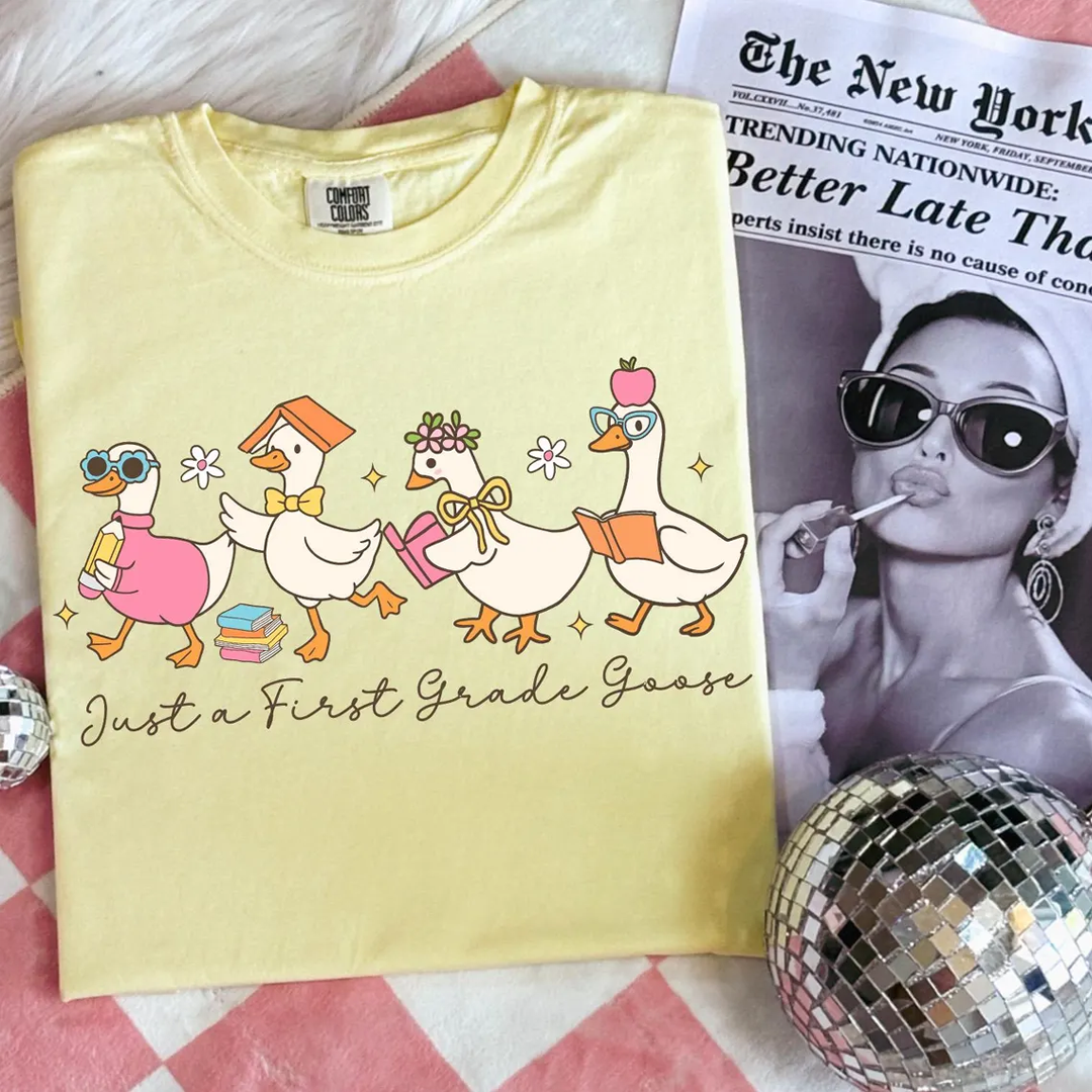 Back to School Goose Preppy Floral Pre-k 1st/2nd/3rd/4th Grade