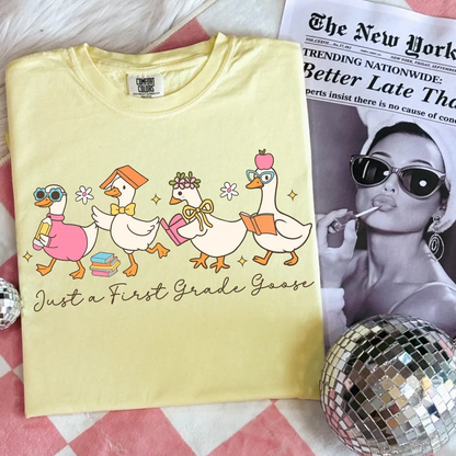 Back to School Goose Preppy Floral Pre-k 1st/2nd/3rd/4th Grade