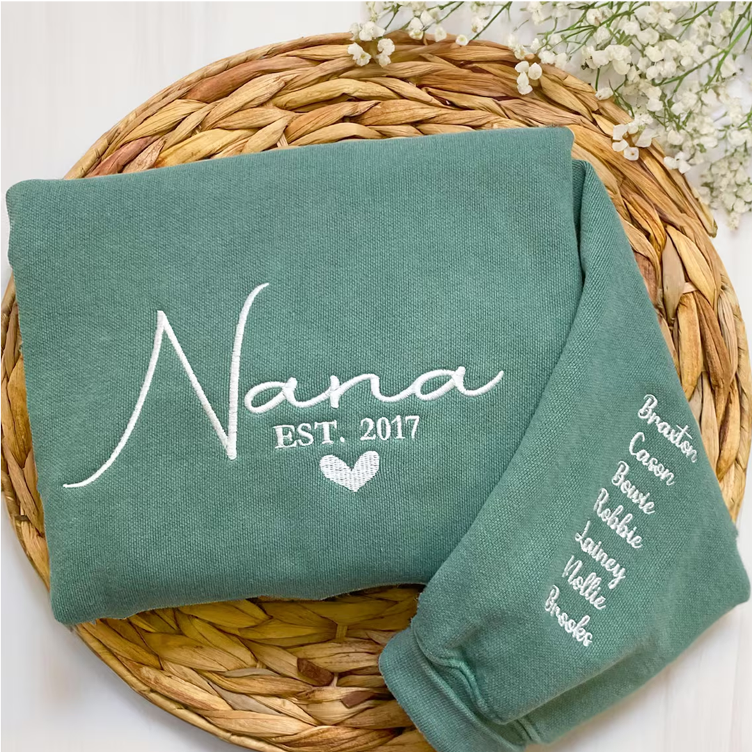Custom Embroidered Grandma Nana Mimi Est And Grandkids