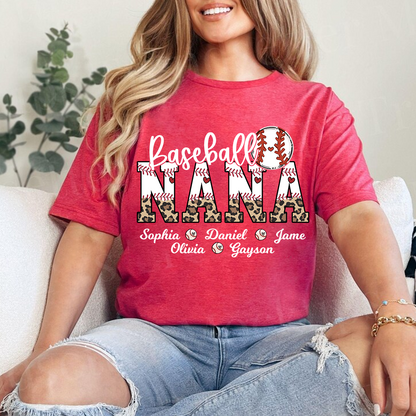 Leopard Baseball Nana Personalized Grandma And Grandkids T-shirt