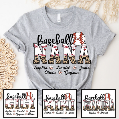 Leopard Baseball Nana Personalized Grandma And Grandkids T-shirt