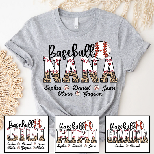 Leopard Baseball Nana Personalized Grandma And Grandkids T-shirt