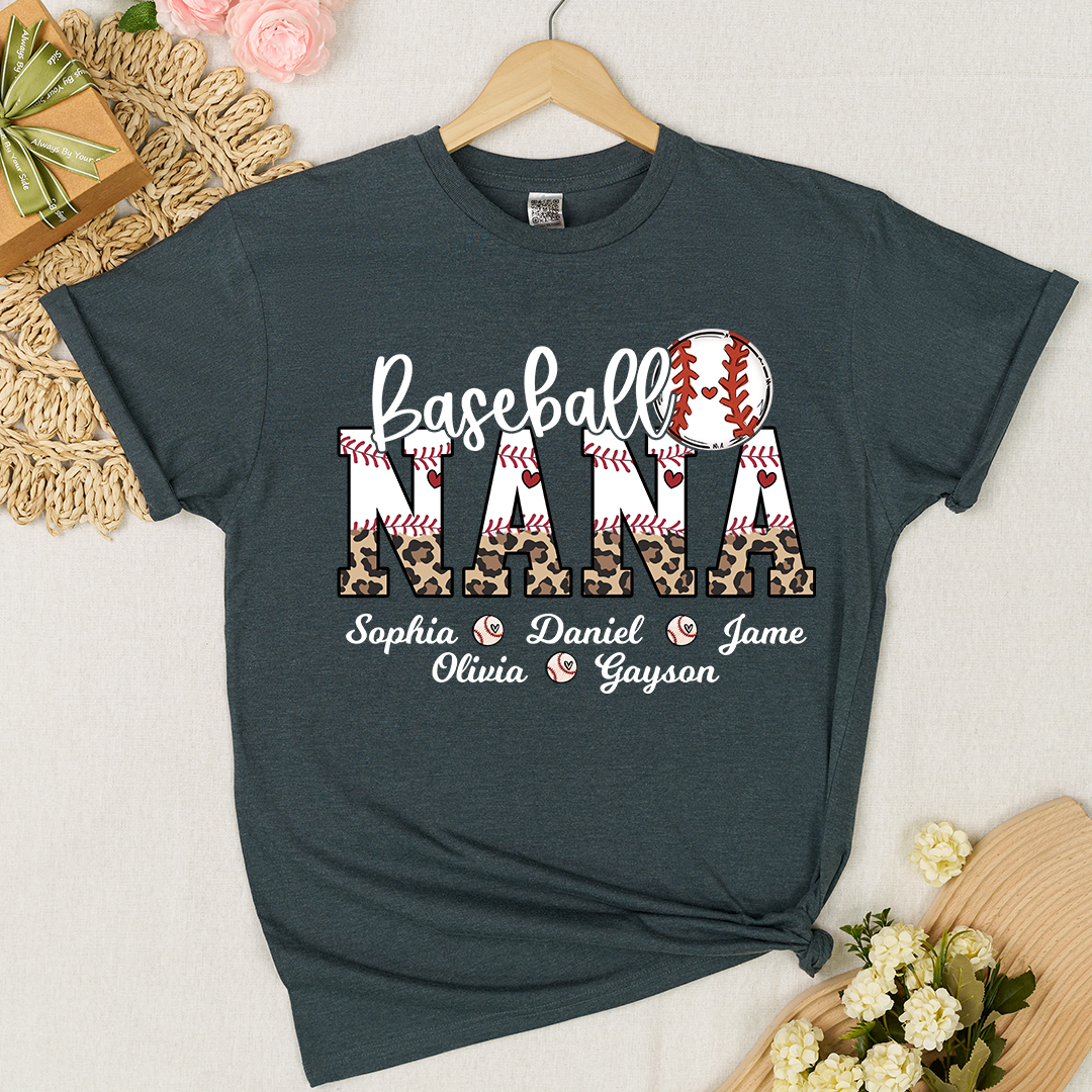 Leopard Baseball Nana Personalized Grandma And Grandkids T-shirt