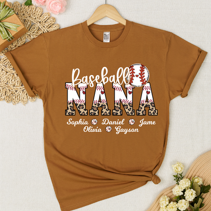Leopard Baseball Nana Personalized Grandma And Grandkids T-shirt