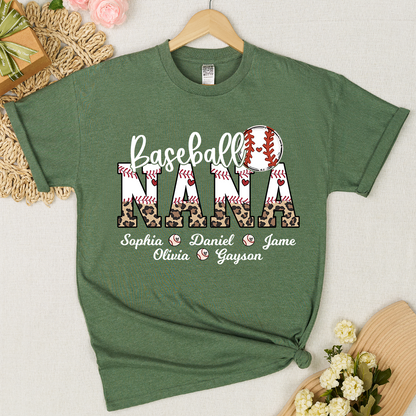 Leopard Baseball Nana Personalized Grandma And Grandkids T-shirt