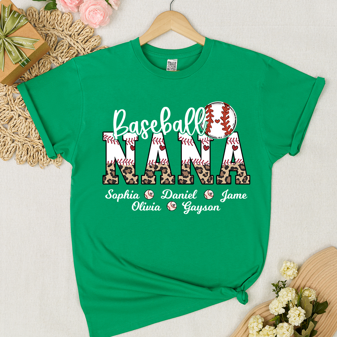 Leopard Baseball Nana Personalized Grandma And Grandkids T-shirt