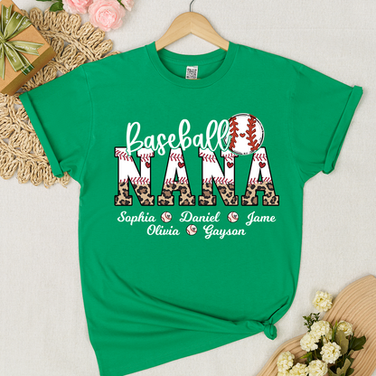 Leopard Baseball Nana Personalized Grandma And Grandkids T-shirt