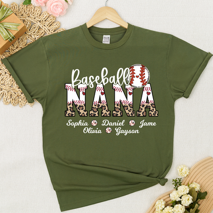 Leopard Baseball Nana Personalized Grandma And Grandkids T-shirt