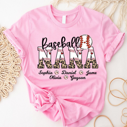 Leopard Baseball Nana Personalized Grandma And Grandkids T-shirt
