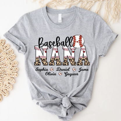 Leopard Baseball Nana Personalized Grandma And Grandkids T-shirt