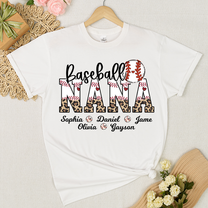 Leopard Baseball Nana Personalized Grandma And Grandkids T-shirt