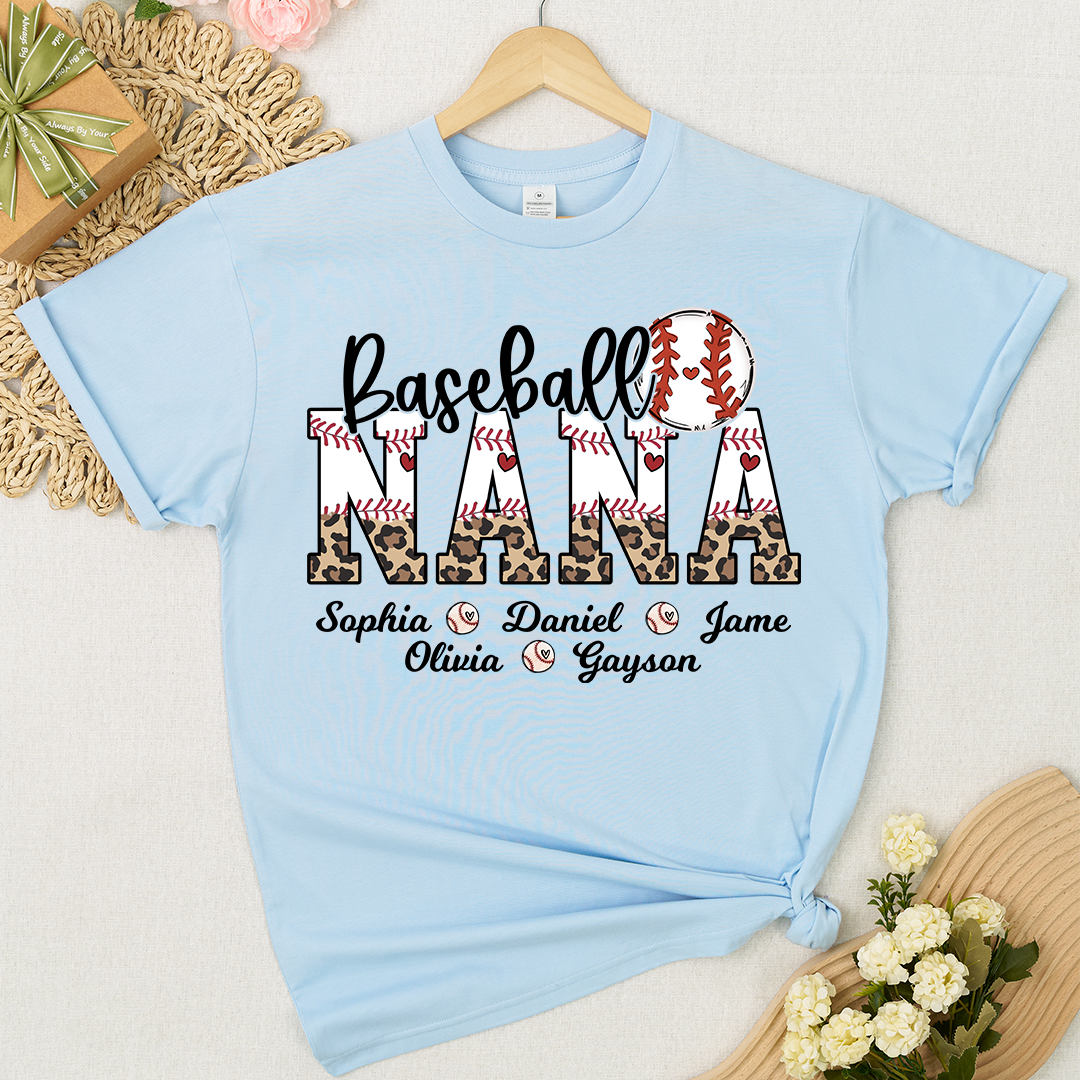 Leopard Baseball Nana Personalized Grandma And Grandkids T-shirt