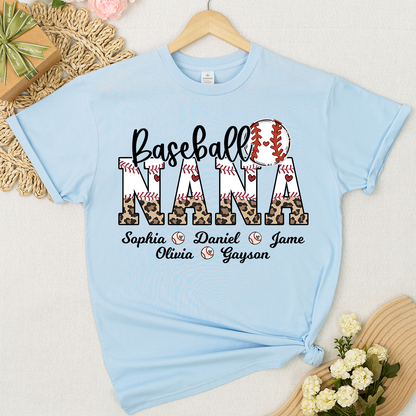 Leopard Baseball Nana Personalized Grandma And Grandkids T-shirt