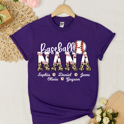 Leopard Baseball Nana Personalized Grandma And Grandkids T-shirt