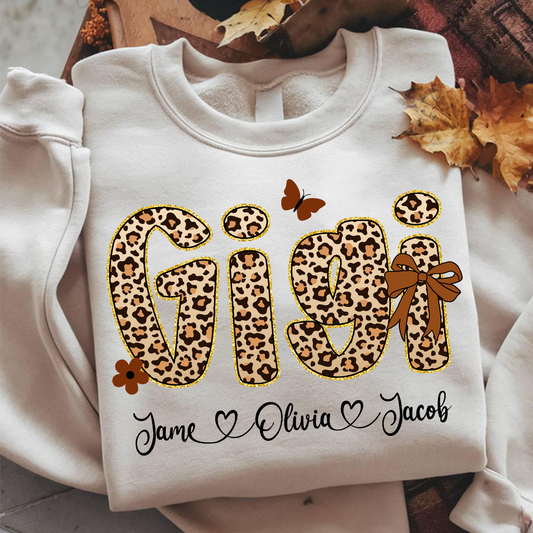 Leopard Gigi Bow Custom Grandma And Grandkids Shirt