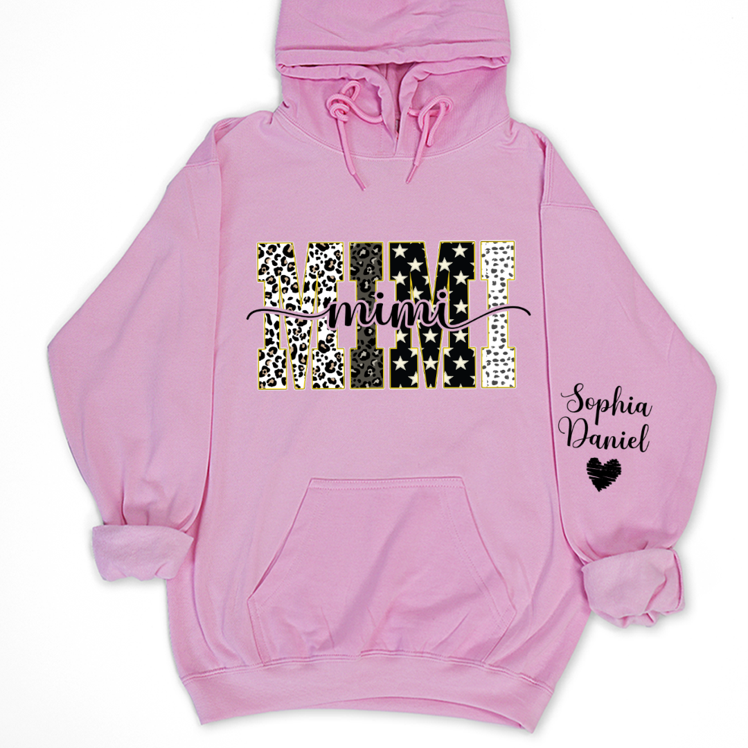 Leopard Gigi Custom Grandma, Mimi, Mama and Grandkids On Sleeve Shirt