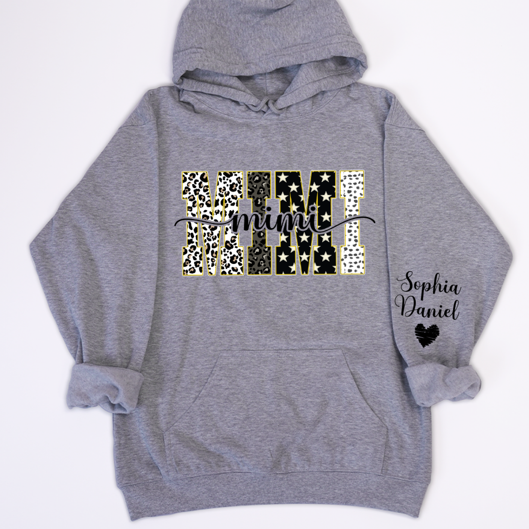 Leopard Gigi Custom Grandma, Mimi, Mama and Grandkids On Sleeve Shirt