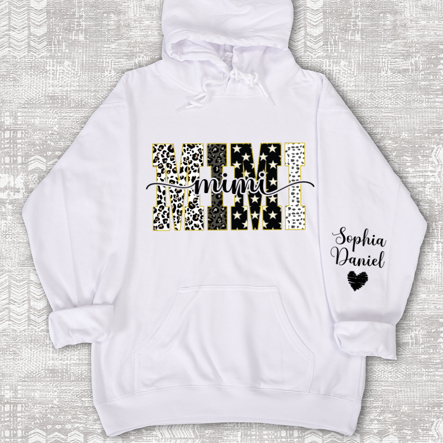 Leopard Gigi Custom Grandma, Mimi, Mama and Grandkids On Sleeve Shirt