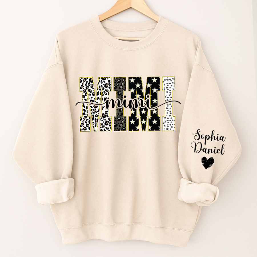 Leopard Gigi Custom Grandma, Mimi, Mama and Grandkids On Sleeve Shirt