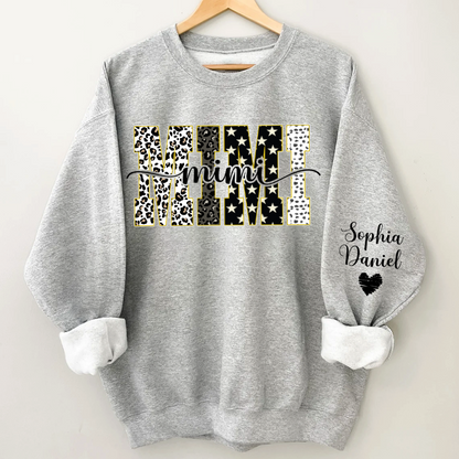 Leopard Gigi Custom Grandma, Mimi, Mama and Grandkids On Sleeve Shirt