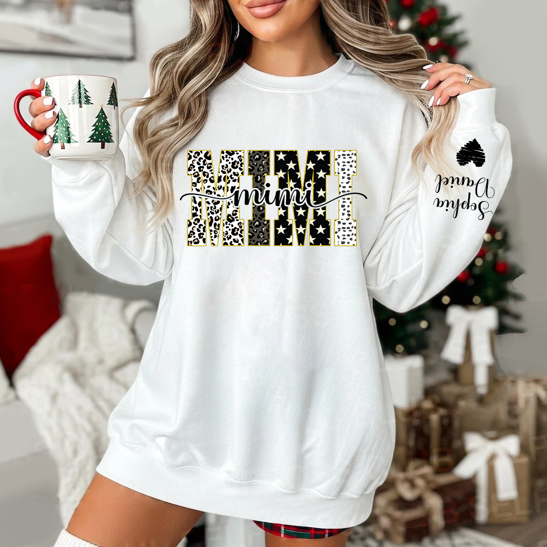 Leopard Gigi Custom Grandma, Mimi, Mama and Grandkids On Sleeve Shirt