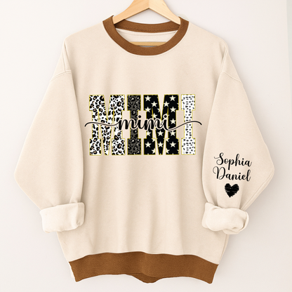 Leopard Gigi Custom Grandma, Mimi, Mama and Grandkids On Sleeve Shirt