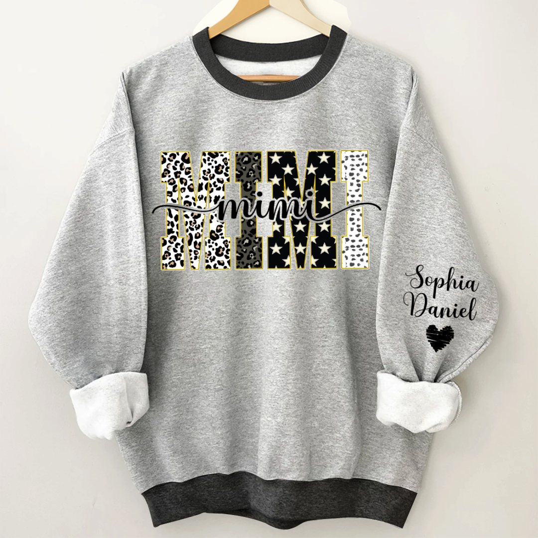 Leopard Gigi Custom Grandma, Mimi, Mama and Grandkids On Sleeve Shirt
