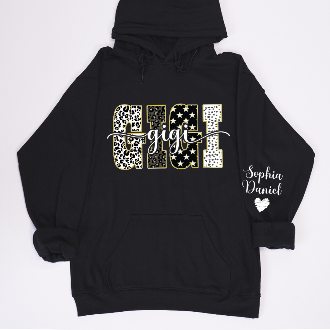 Leopard Gigi Custom Grandma, Mimi, Mama and Grandkids On Sleeve Shirt