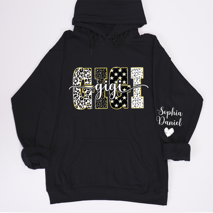 Leopard Gigi Custom Grandma, Mimi, Mama and Grandkids On Sleeve Shirt