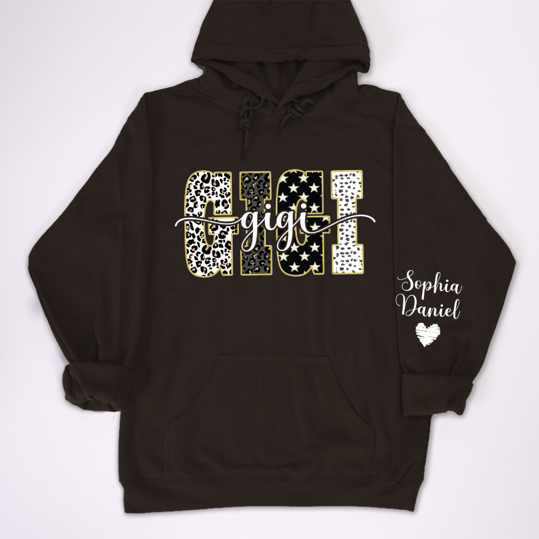 Leopard Gigi Custom Grandma, Mimi, Mama and Grandkids On Sleeve Shirt
