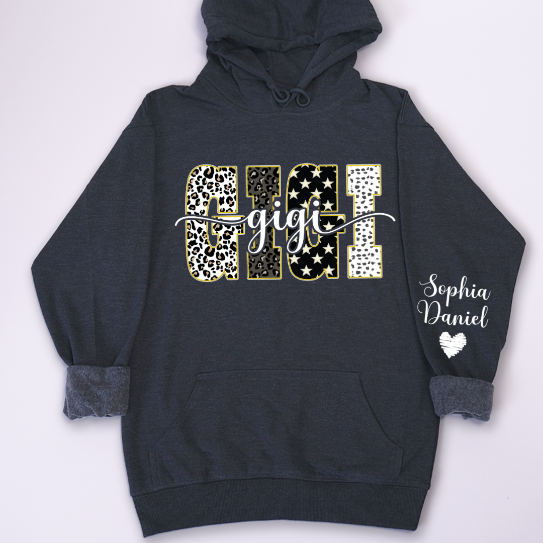 Leopard Gigi Custom Grandma, Mimi, Mama and Grandkids On Sleeve Shirt