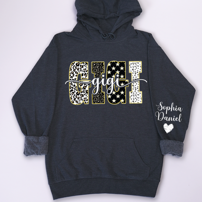 Leopard Gigi Custom Grandma, Mimi, Mama and Grandkids On Sleeve Shirt