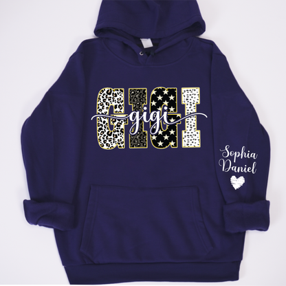 Leopard Gigi Custom Grandma, Mimi, Mama and Grandkids On Sleeve Shirt