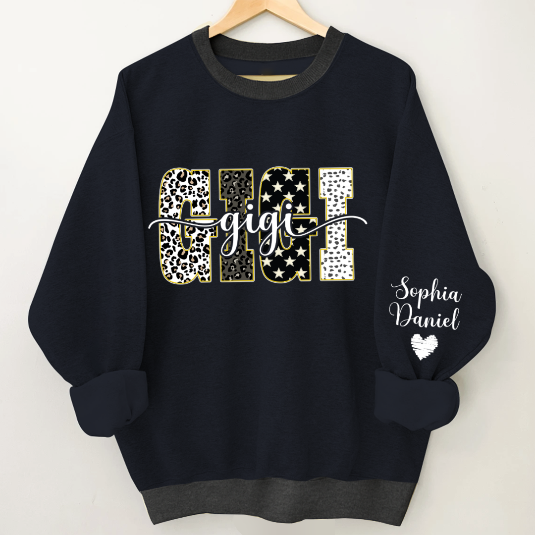 Leopard Gigi Custom Grandma, Mimi, Mama and Grandkids On Sleeve Shirt