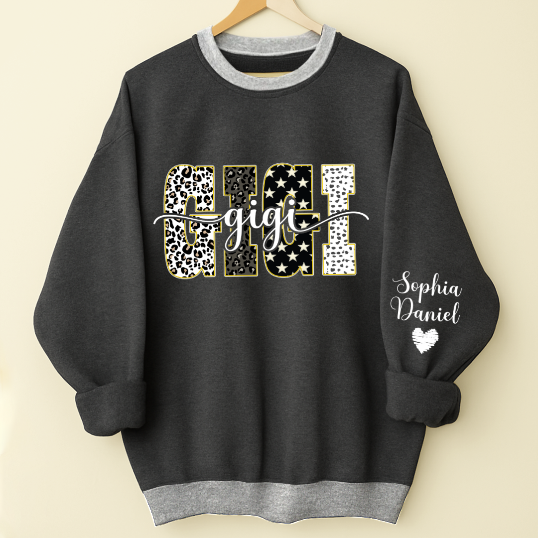 Leopard Gigi Custom Grandma, Mimi, Mama and Grandkids On Sleeve Shirt