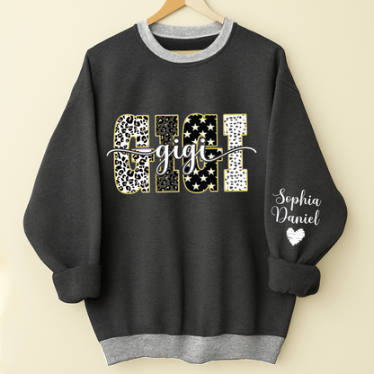 Leopard Gigi Custom Grandma, Mimi, Mama and Grandkids On Sleeve Shirt