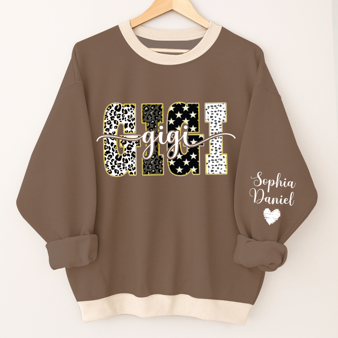 Leopard Gigi Custom Grandma, Mimi, Mama and Grandkids On Sleeve Shirt