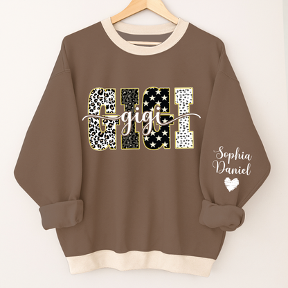 Leopard Gigi Custom Grandma, Mimi, Mama and Grandkids On Sleeve Shirt