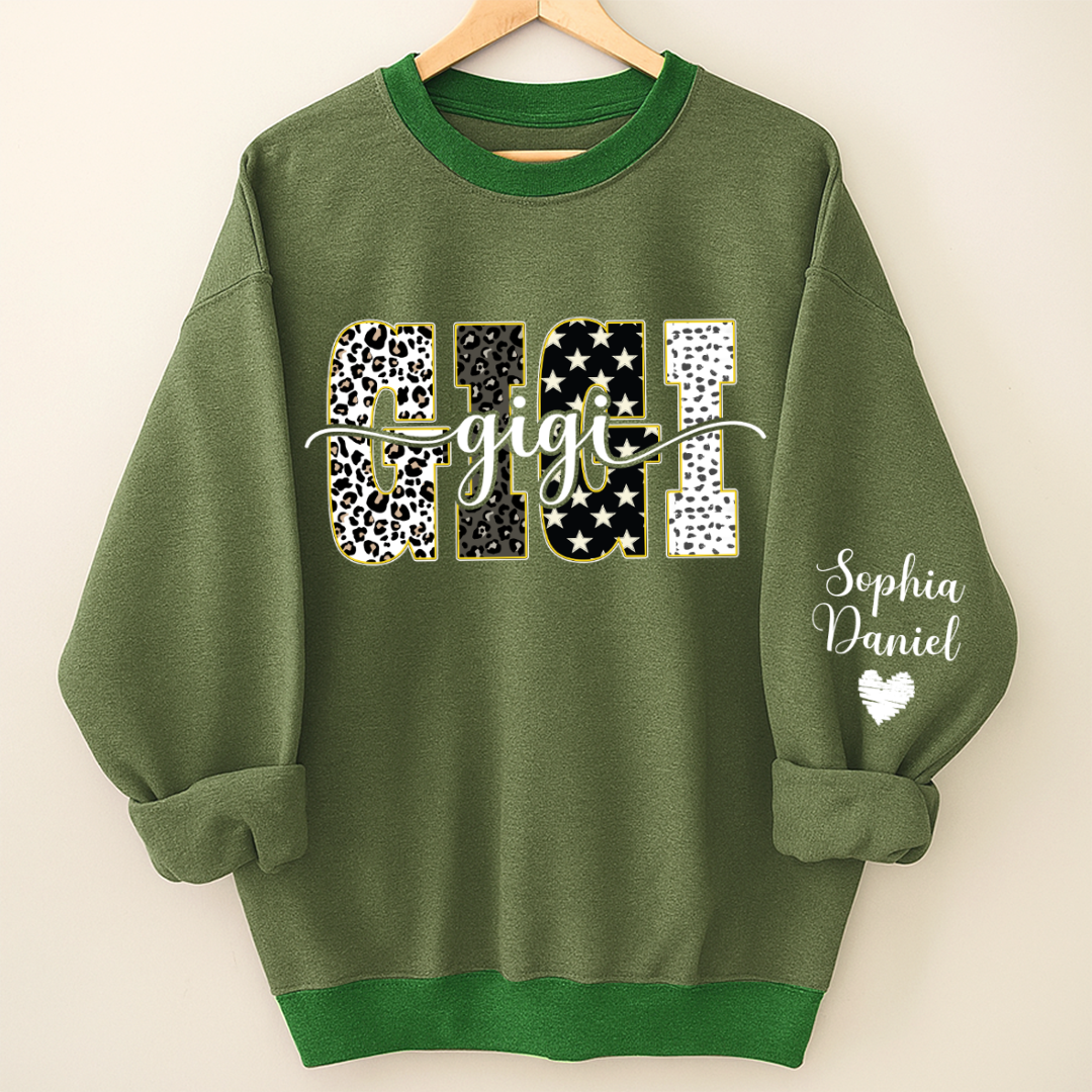 Leopard Gigi Custom Grandma, Mimi, Mama and Grandkids On Sleeve Shirt