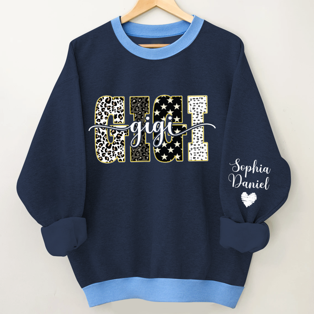 Leopard Gigi Custom Grandma, Mimi, Mama and Grandkids On Sleeve Shirt