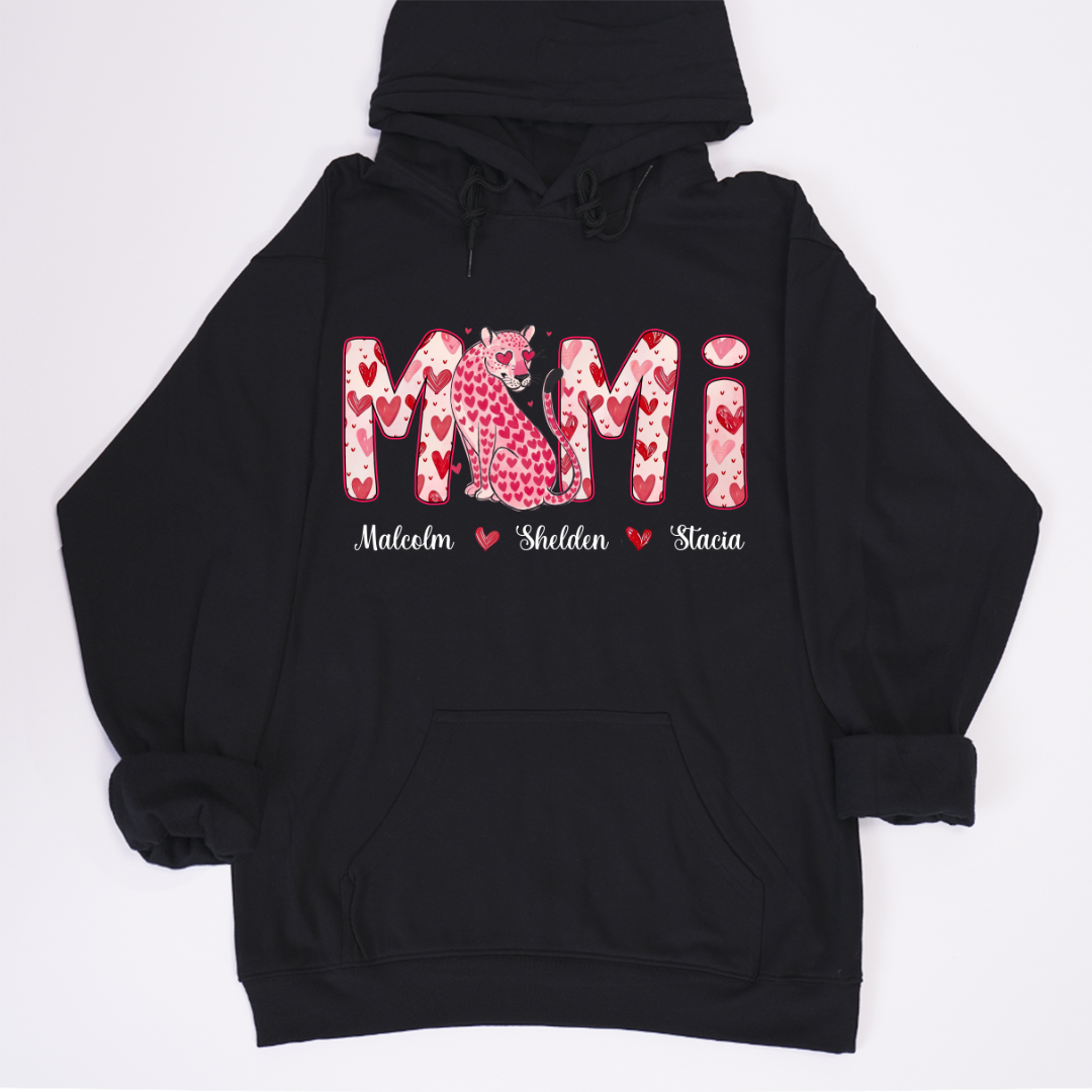 Leopard Valentine's Mimi, Personalized Mimi and Grandkids Heart Shirt