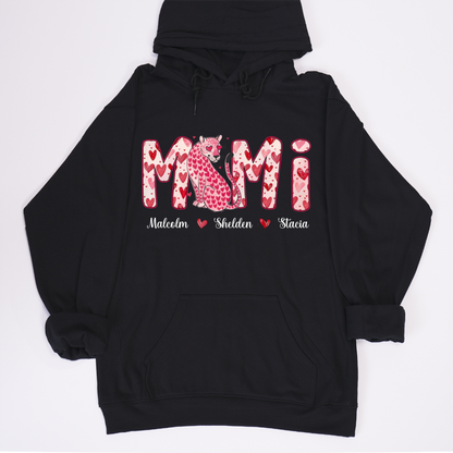 Leopard Valentine's Mimi, Personalized Mimi and Grandkids Heart Shirt