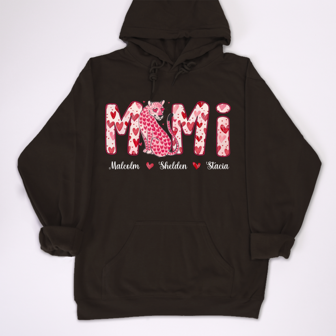 Leopard Valentine's Mimi, Personalized Mimi and Grandkids Heart Shirt