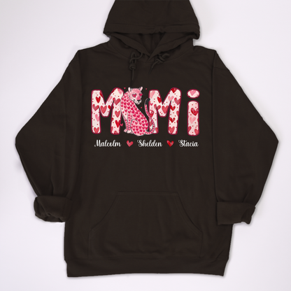 Leopard Valentine's Mimi, Personalized Mimi and Grandkids Heart Shirt