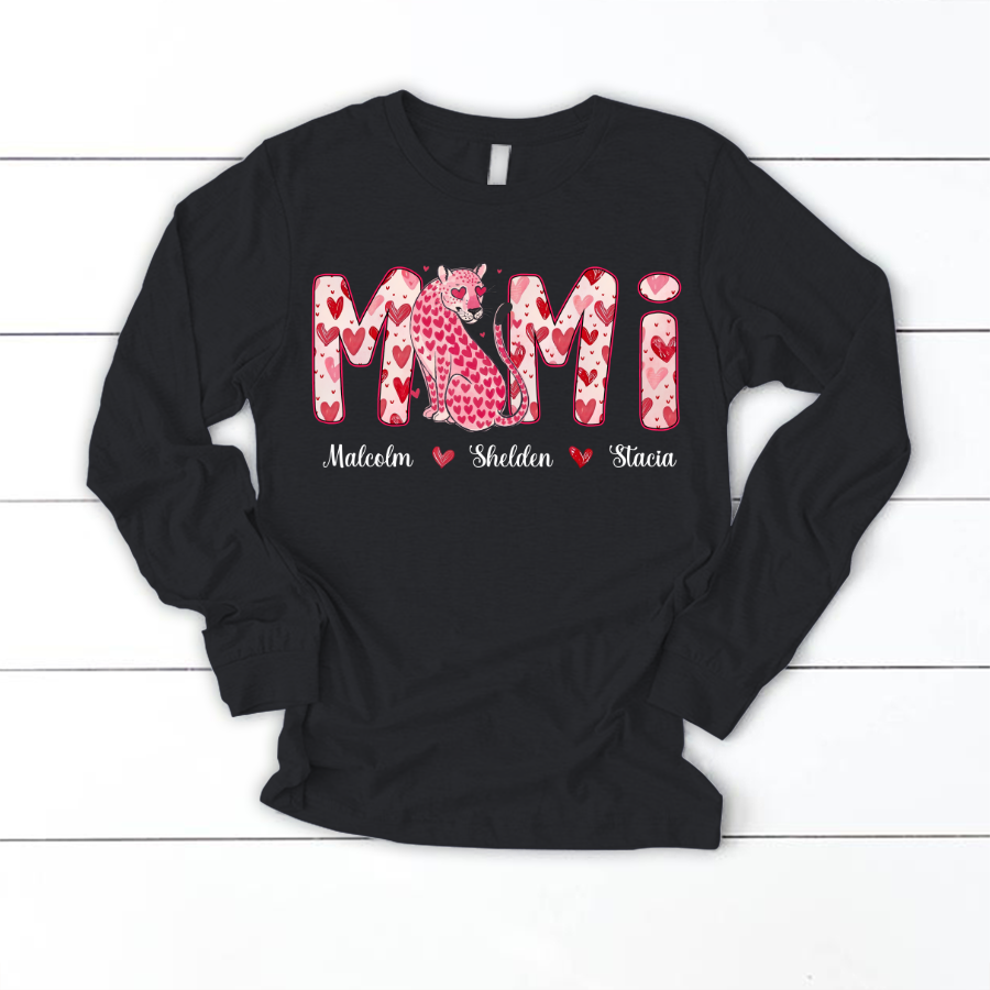 Leopard Valentine's Mimi, Personalized Mimi and Grandkids Heart Shirt