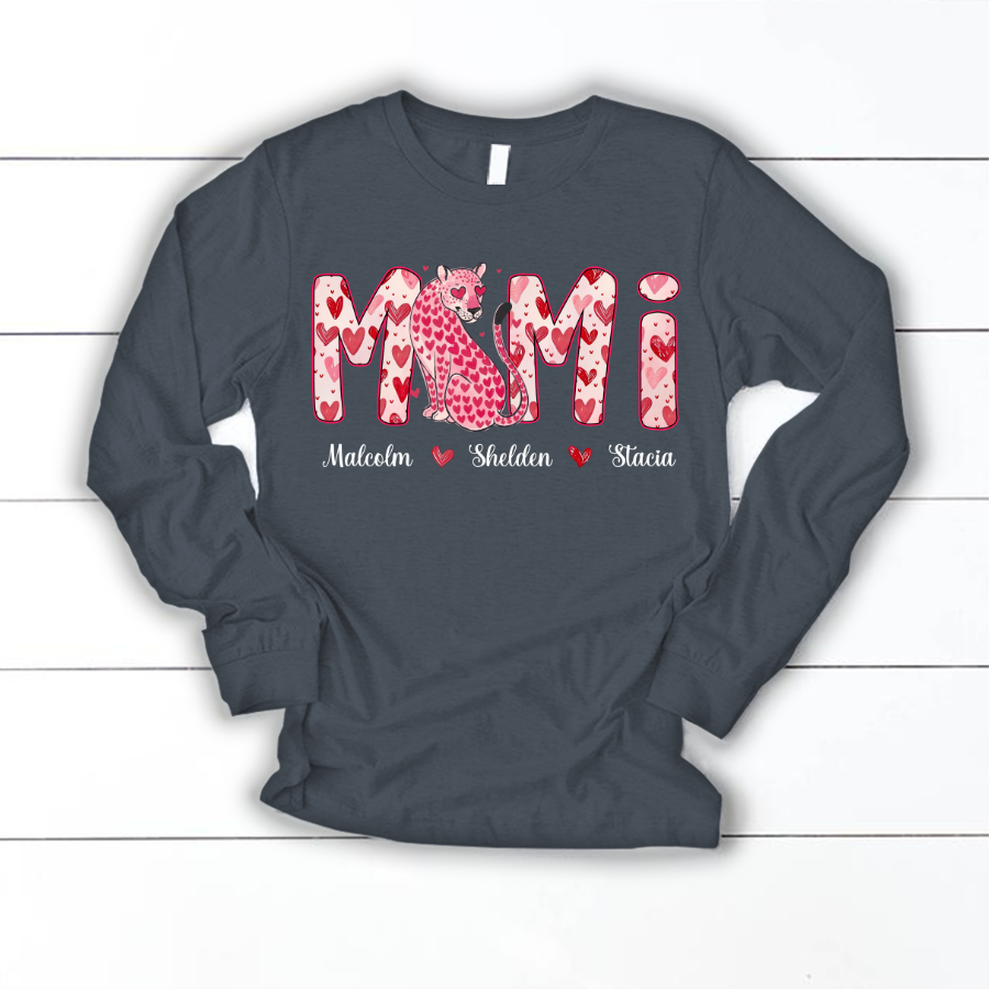 Leopard Valentine's Mimi, Personalized Mimi and Grandkids Heart Shirt