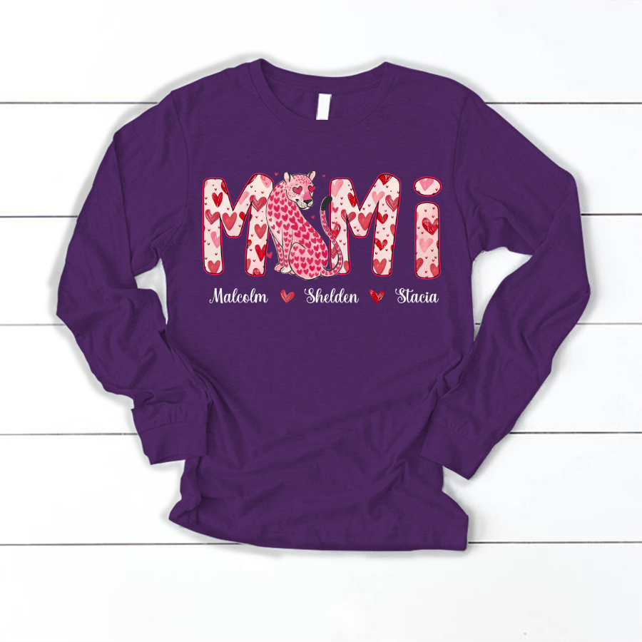 Leopard Valentine's Mimi, Personalized Mimi and Grandkids Heart Shirt