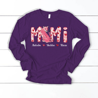 Leopard Valentine's Mimi, Personalized Mimi and Grandkids Heart Shirt