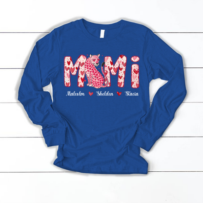Leopard Valentine's Mimi, Personalized Mimi and Grandkids Heart Shirt