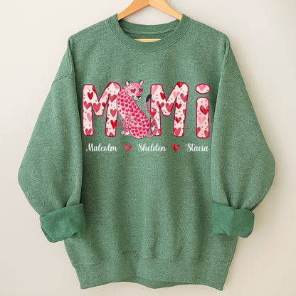 Leopard Valentine's Mimi, Personalized Mimi and Grandkids Heart Shirt